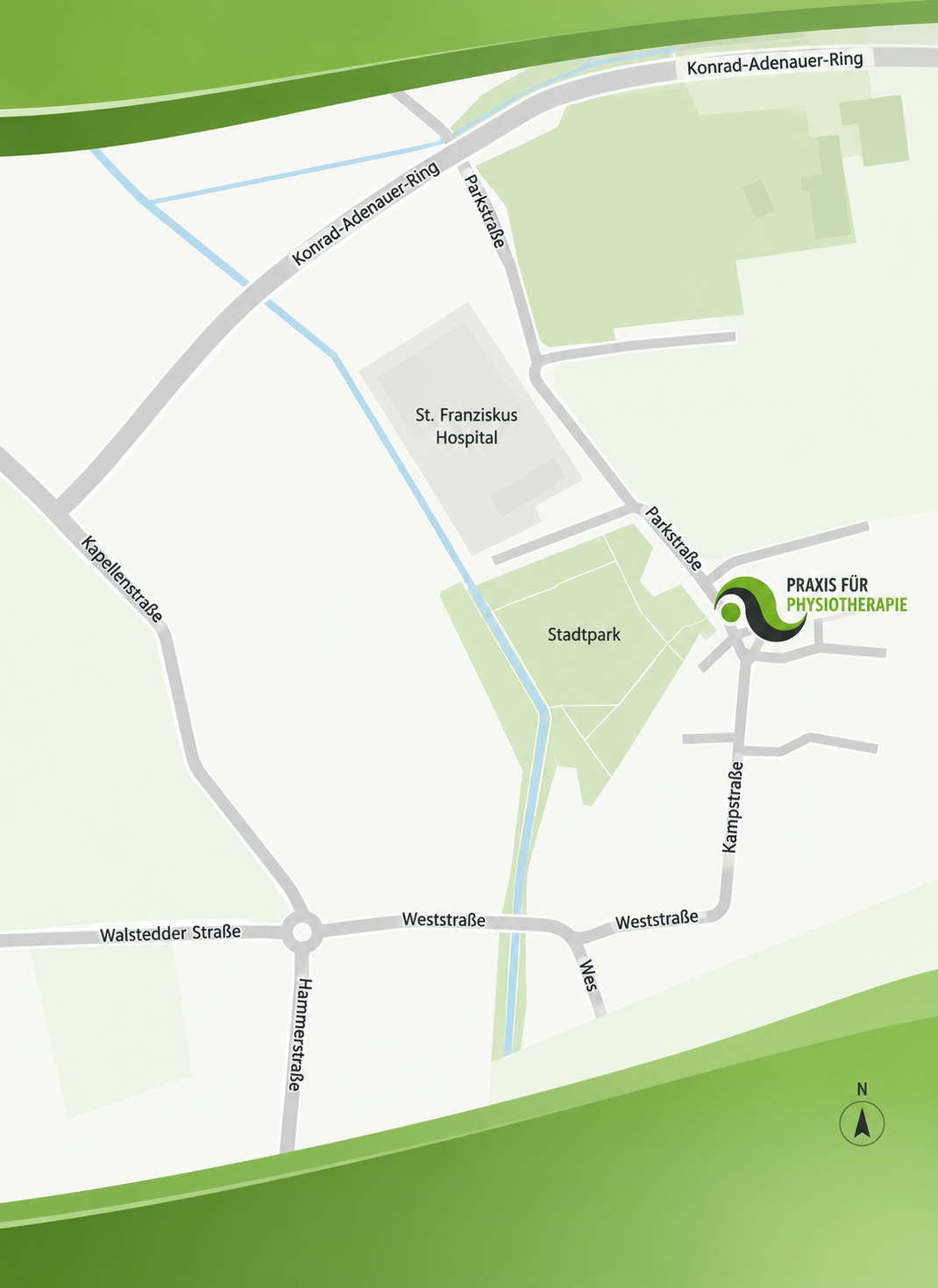 Anfahrt zur Praxis für Physiotherapie Hinkämper-Kreul in Ahlen